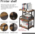 HOUYISHEYUE Home Printer Stand Vintage Printer Stand with 3 Tier Wood Storage Shelves Multi-Purpose Desk Organizer for Fax Machine, Scanner, Files, Books with Adjustable Anti-Skid Feet (Brown) - Image 5